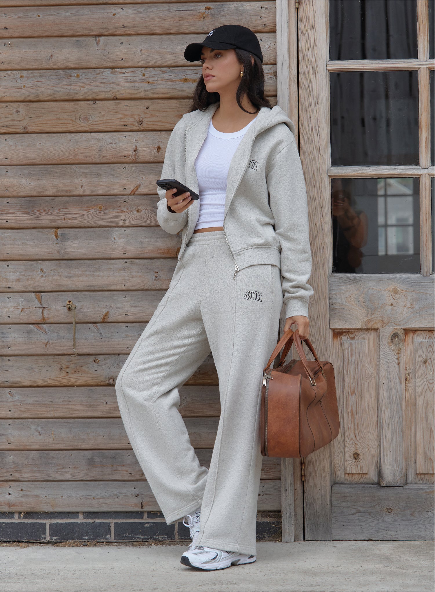 Grey Wide Leg Fourth Embroidered Jogger